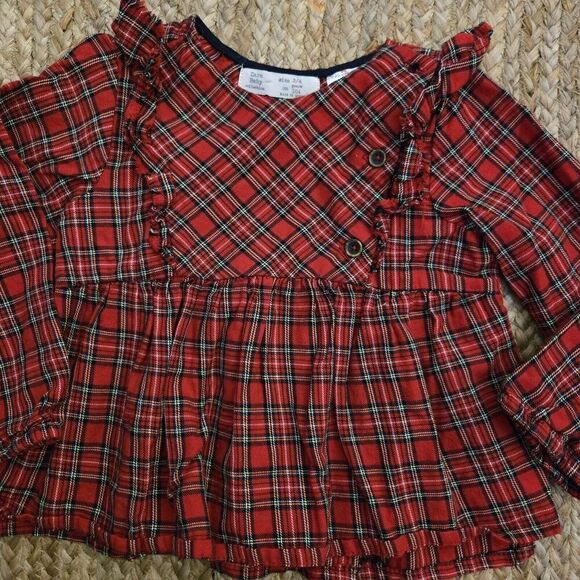Zara Toddler Red Plaid Ruffle Blouse Christmas Holiday Top Size 3-4 GIRLS - Picture 3 of 4